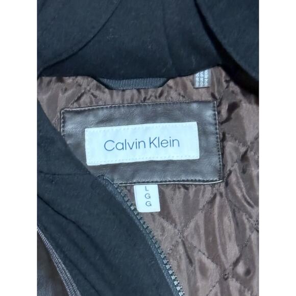 Calvin Klein Men's Dark Brown Faux Leather Jacket w/ Removable Hood, Size Large - Picture 6 of 8